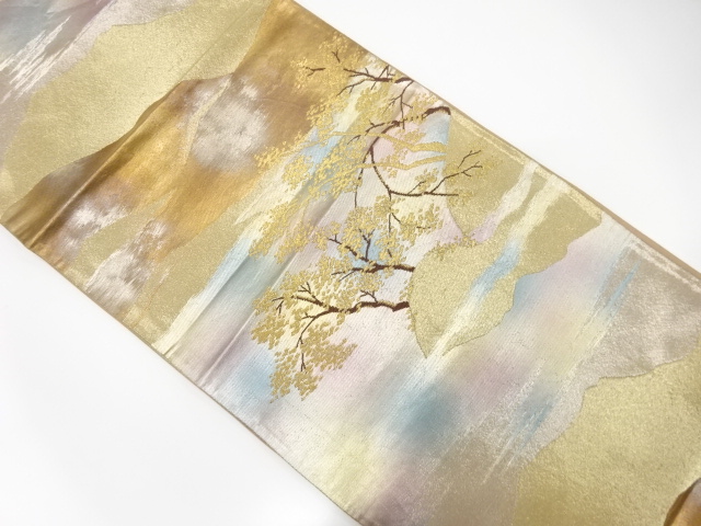 JAPANESE KIMONO / ANTIQUE FUKURO OBI / SILK / WOVEN MOUNTAINS